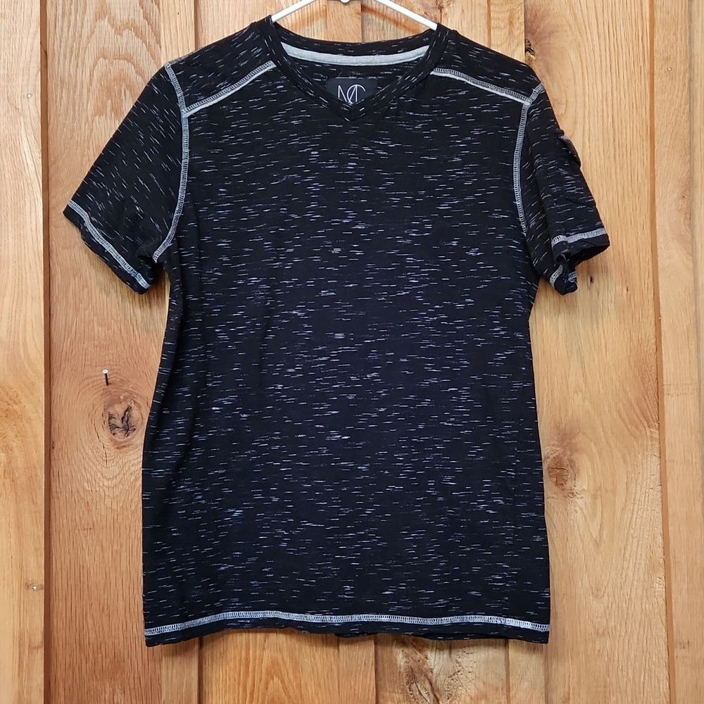 Modern Culture Short Sleeve Crew Neck CottonShirt, Small, Black with Gray Flecks